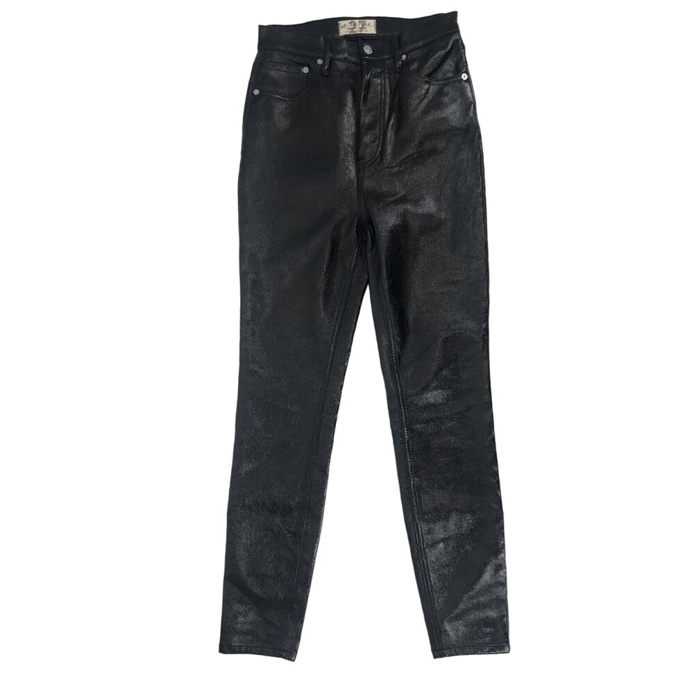 We The Free Shiny Black Faux Leather Button Fly Pants Size 27